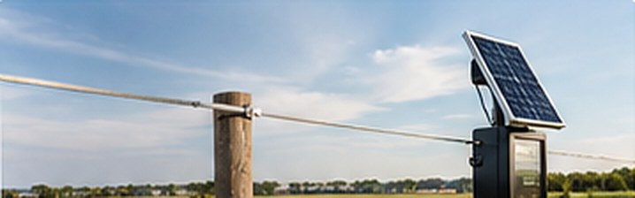 Boyero solar con alambrado eléctrico en el campo